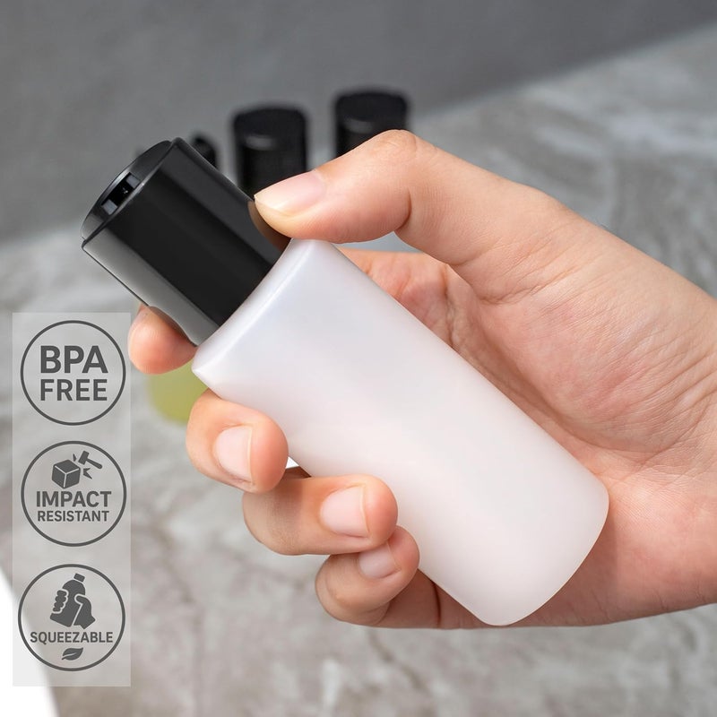 SELECTSHEN 4 Pack 2oz Travel Bottles – TSA Approved HDPE Translucent Squeeze Bottles with Black Disc Tops & 4 Extra Screw Caps, Leak Proof, Durable, BPA Free, FDA Compliant - Image 3